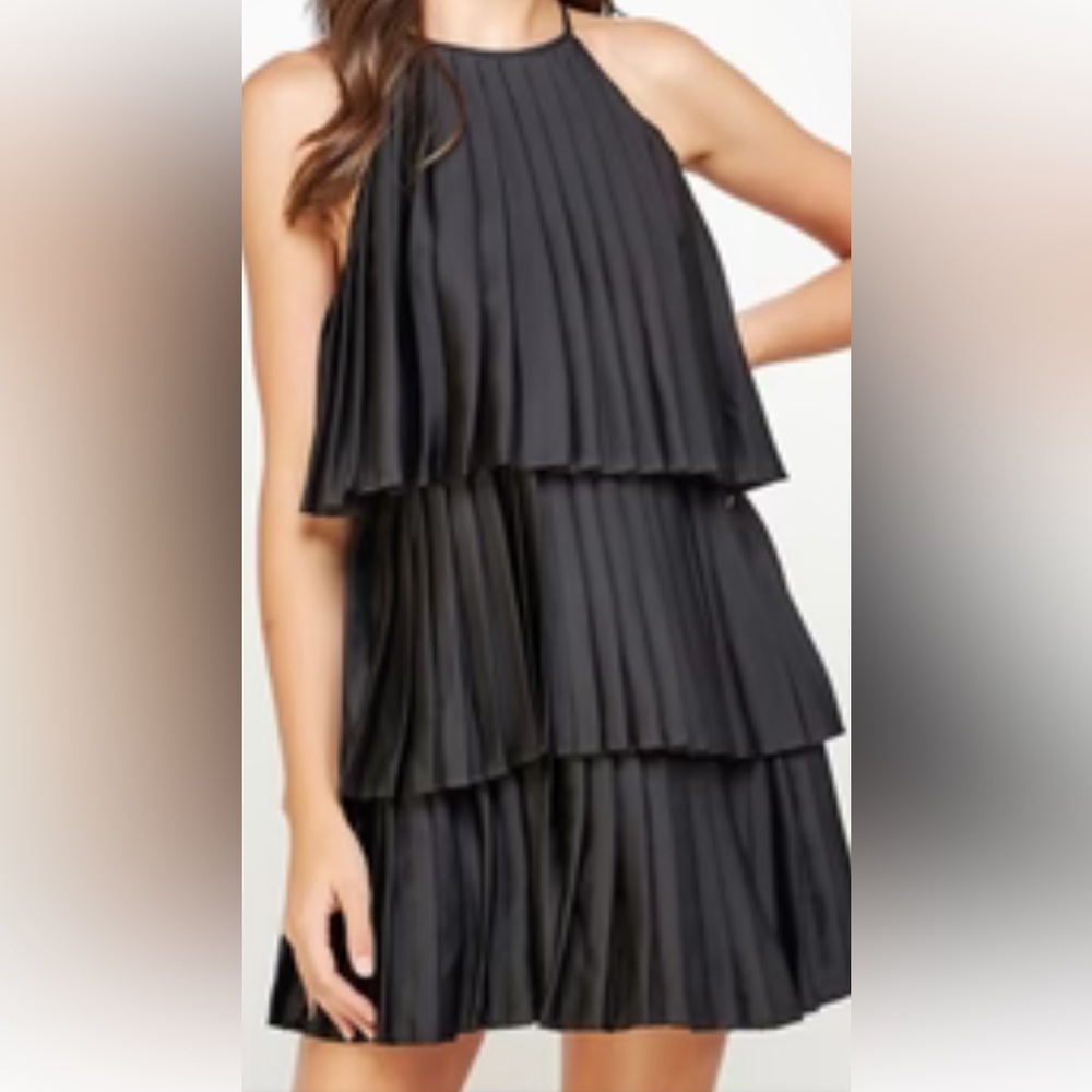 BOHME Women’s Halter Pleated Tiered Sleeveless Short Dress Size: XL